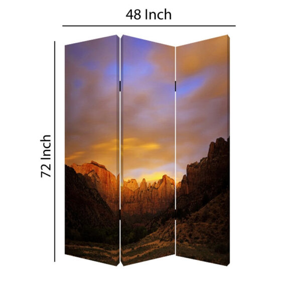 Sunset Plateau Print Foldable Canvas Screen with 3 Panels, Multicolor