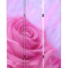3 Panel Foldable Canvas Screen with Rose Print, Pink