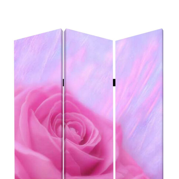 3 Panel Foldable Canvas Screen with Rose Print, Pink