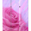 3 Panel Foldable Canvas Screen with Rose Print, Pink