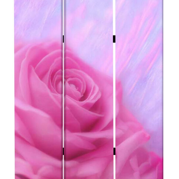 3 Panel Foldable Canvas Screen with Rose Print, Pink