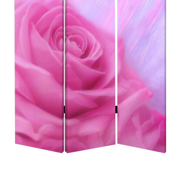 3 Panel Foldable Canvas Screen with Rose Print, Pink