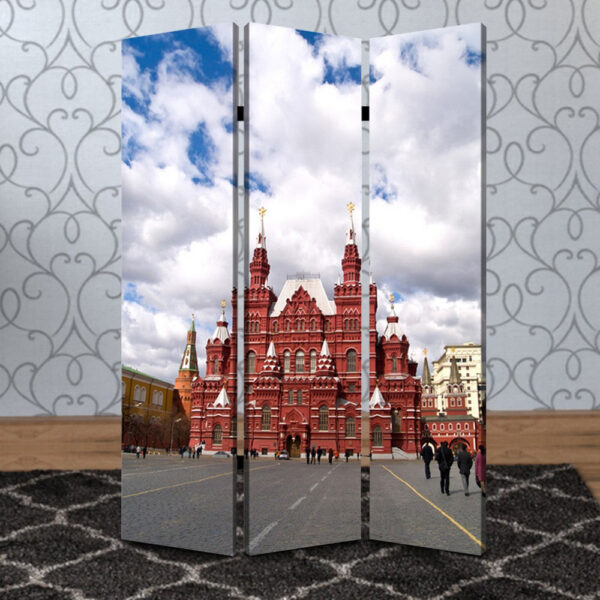 Russian Tower Print Foldable Canvas Screen with 3 Panels, Multicolor