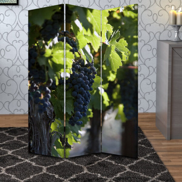 Grape Vine Print Foldable Canvas Screen with 3 Panels, Multicolor