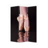 Ballet Shoe Print Foldable Canvas Screen with 3 Panels, Black and Pink