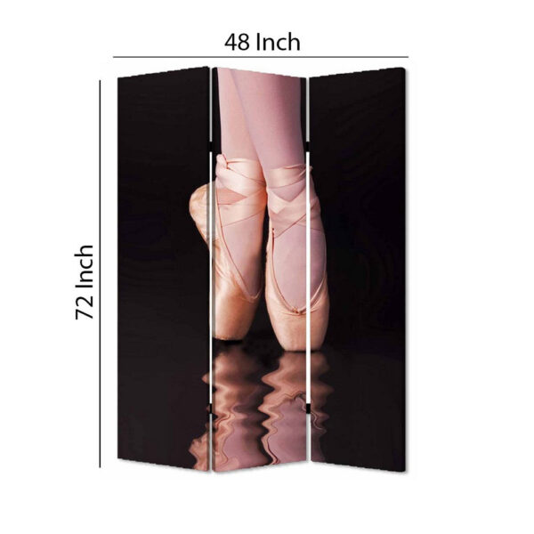 Ballet Shoe Print Foldable Canvas Screen with 3 Panels, Black and Pink
