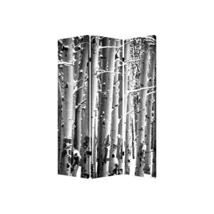 3 Panel Canvas Foldable Screen with Birch Print, Black and White