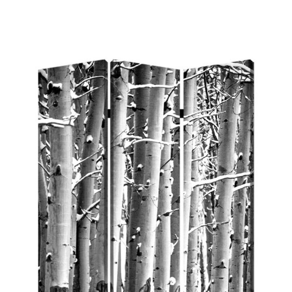 3 Panel Canvas Foldable Screen with Birch Print, Black and White