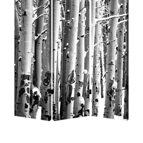 3 Panel Canvas Foldable Screen with Birch Print, Black and White