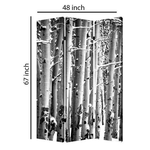 3 Panel Canvas Foldable Screen with Birch Print, Black and White