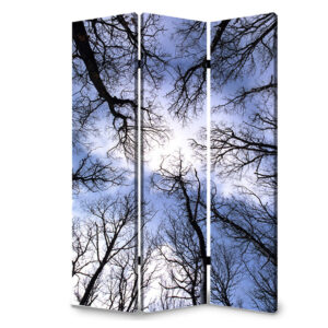3 Panel Foldable Canvas Screen with Tree Print, Black