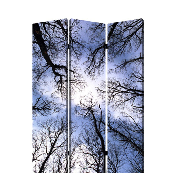 3 Panel Foldable Canvas Screen with Tree Print, Black