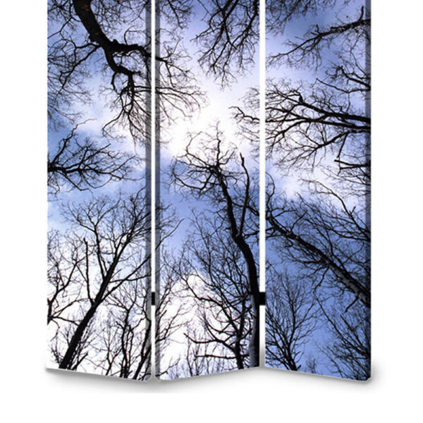 3 Panel Foldable Canvas Screen with Tree Print, Black