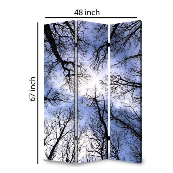 3 Panel Foldable Canvas Screen with Tree Print, Black