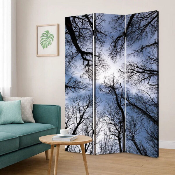 3 Panel Foldable Canvas Screen with Tree Print, Black