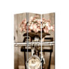 3 Panel Flowers and Cycle Print Foldable Room Divider, Pink and Brown