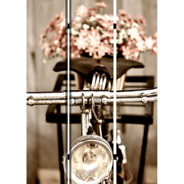 3 Panel Flowers and Cycle Print Foldable Room Divider, Pink and Brown