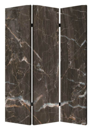 3 Panel Marble Print Canvas Room Divider, Dark Brown