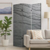 3 Panel Canvas and Metal Frame Room Divider, Slate Gray