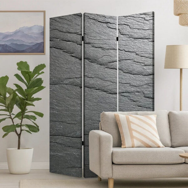 3 Panel Canvas and Metal Frame Room Divider, Slate Gray