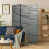 3 Panel Canvas and Metal Frame Room Divider, Slate Gray