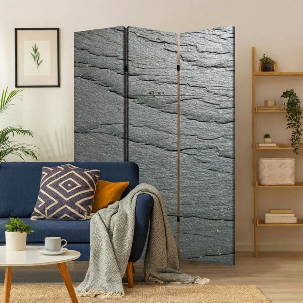3 Panel Canvas and Metal Frame Room Divider, Slate Gray