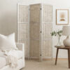 Cottage Style 3 Panel Room Divider with Willow Weaving, Gray