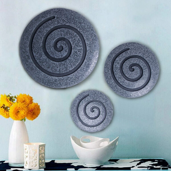 Round Sandstone and Glass Wall Decor with Spiral Design Set of 2, Large, Gray