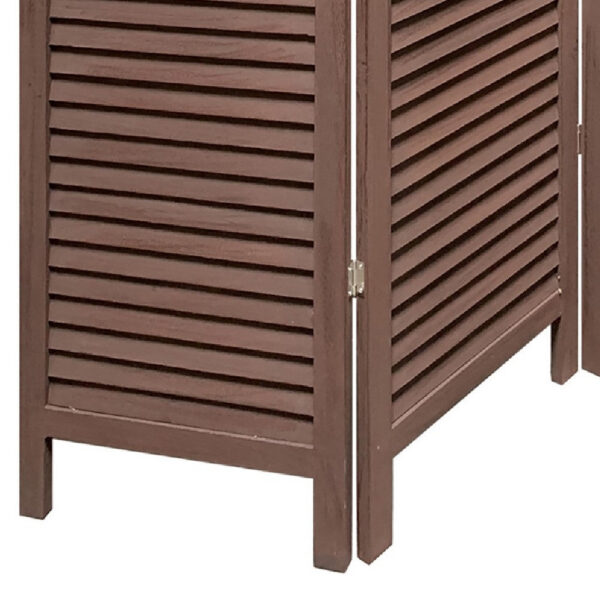 67 Inch 3 Panel Shutter Screen Room Divider, Fitted Slats, Washed Brown
