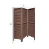 67 Inch 3 Panel Shutter Screen Room Divider, Fitted Slats, Washed Brown