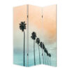 72 Inch 3 Panel Canvas Foldable Room Divider, Blue Sky, Palm Trees, Black