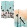 72 Inch 3 Panel Canvas Foldable Room Divider, Blue Sky, Palm Trees, Black