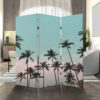 72 Inch 3 Panel Canvas Foldable Room Divider, Blue Sky, Palm Trees, Black