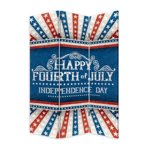 72 Inch 3 Panel Canvas Room Divider, Independence Day, Flag, Blue, Red
