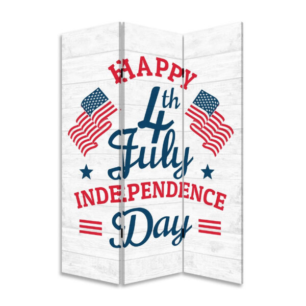 72 Inch 3 Panel Canvas Room Divider, Independence Day, Flag, Blue, Red