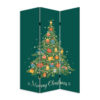 72 Inch 3 Panel Canvas Screen Room Divider, Painted Christmas Tree, Green