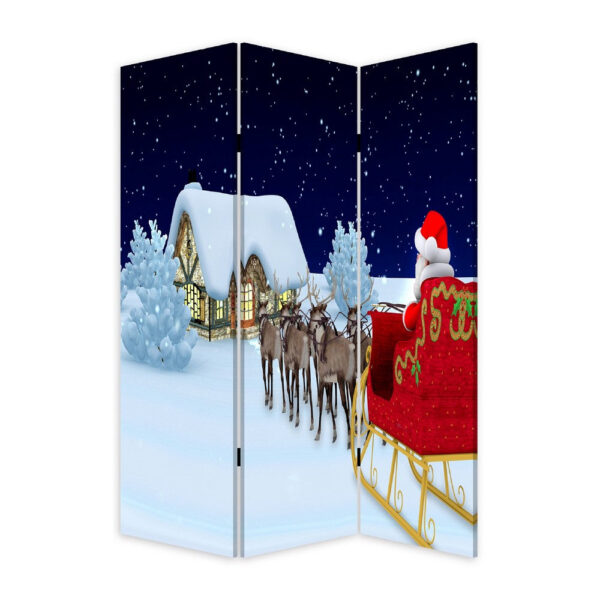72 Inch 3 Panel Canvas Screen Room Divider, Painted Christmas Tree, Green