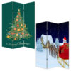 72 Inch 3 Panel Canvas Screen Room Divider, Painted Christmas Tree, Green