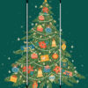72 Inch 3 Panel Canvas Screen Room Divider, Painted Christmas Tree, Green