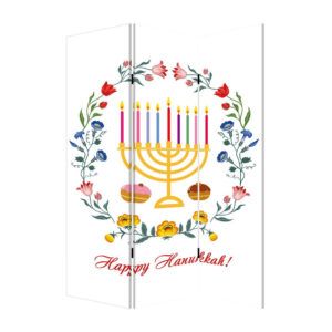 72 Inch 3 Panel Canvas Foldable Room Divider, Hanukkah Symbol, Multicolor