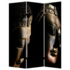 Brar 71 Inch 3 Panel Canvas Screen, Dual Sided Buddha Print, Black, Brown