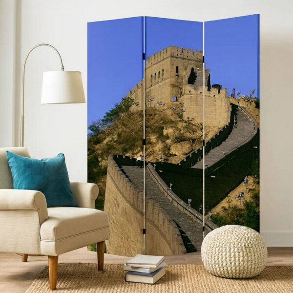 Brar 71 Inch 3 Panel Canvas Screen, Great Wall of China Print, Multicolor