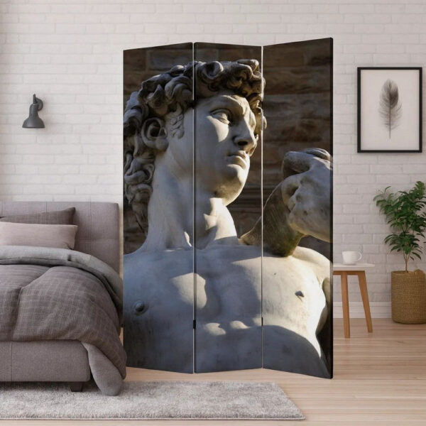 Brar 71 Inch 3 Panel Canvas Screen, Michelangelos David Print, Multicolor