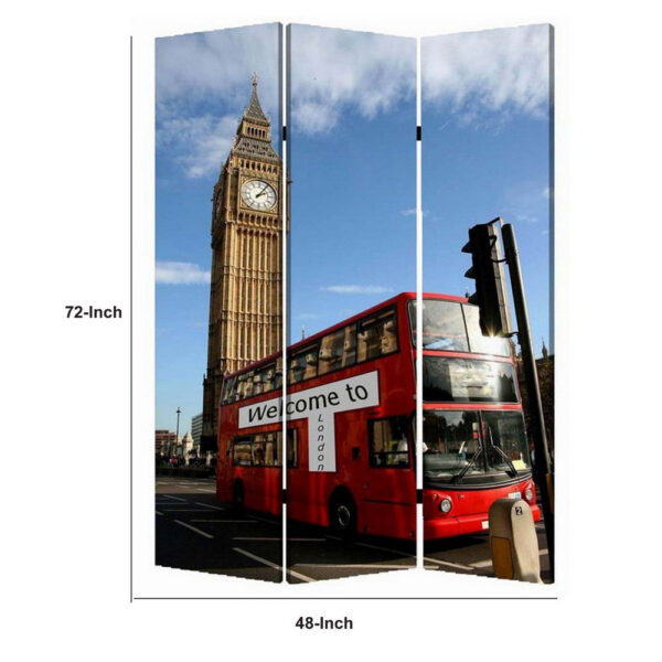 Brar 71 Inch 3 Panel Canvas Screen, Big Ben, London Cityscape, Red, Brown