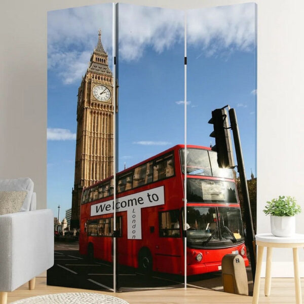 Brar 71 Inch 3 Panel Canvas Screen, Big Ben, London Cityscape, Red, Brown