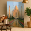 Brar 71 Inch 3 Panel Screen, Taj Mahal Reflecting Pool Print, Multicolor