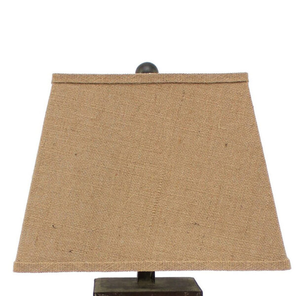 29 Inch Industrial Table Lamp, Linen Shade, Honeycombed Metal Base, Set of 2, Khaki