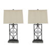 29 Inch Industrial Table Lamp, Linen Shade, Set of 2, Stacked Pedestal Base, Black