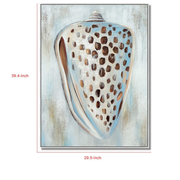 30 x 39 Hand Painted Dotted Sea Conch, Resin Coated, Warm Orange and Blue