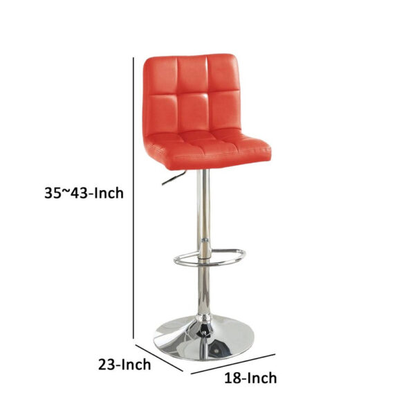 25-29 Inch Swivel Barstool, Set of 2, Cushioned Seat, Red Faux Leather